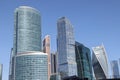 View of the office buildings of the Moscow City business center, skyscrapers, luxury apartments through green trees Royalty Free Stock Photo