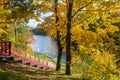 View of the Ogre River on an autumn day .