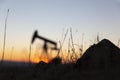 View of Oil Well Pumpjack at Sunset Oil Industry