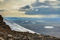 View from Ok Vulcano to tundra lakes and Atlantic. Iceland.