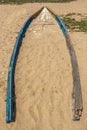 View of an old or abandoned fishing boat buried in beach sand, Kailashgiri, Visakhapatnam, Andhra Pradesh, March 05 2017 Royalty Free Stock Photo