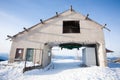 View of an old abandoned ski lift. Ruined building Royalty Free Stock Photo