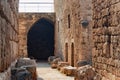 View of the old ancient walls of the crusader castle in the historic city of Byblos. The city is a UNESCO World Heritage Site. Royalty Free Stock Photo