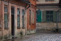 View of old architecture houses on small brick countryside street