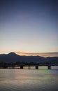 View of old bridge in kampot town cambodia at sunset Royalty Free Stock Photo