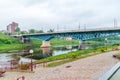 View of the Old Bridge over the Neman River in Grodno, Belarus at cloudy day Royalty Free Stock Photo