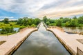 View at the Old bridge with river canal over Loire river in Digoin ,France