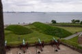 View of old bronze cannons from a window in Kronborg castle in Helsingor, Denmark Royalty Free Stock Photo