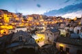 View of the old buildings of ancient Matera city in Italy in the evening Royalty Free Stock Photo