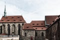 View of old buildings of monastery of Saint Agnes from Na Fratisku place on Dvorakovo embankment in Old Town of Prague, Czech Rep