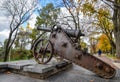 View on Old cast-iron cannon in Chernihiv park, Ukraine