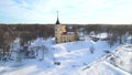 View of the old castle Beep Mariental. Pavlovsk, Russia aerial video