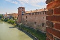 View of the Old Castle or Castelvecchio from Castel Vecchio Scaliger Bridge over Adige River Royalty Free Stock Photo