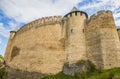 View of old castle Hotin near the river. Khotyn Fortress - medieval castle on yellow autumn hills. Ukraine, Eastern Europe. The