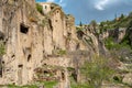 View of the old cave houses in the city of Guzelyurt in Turkey