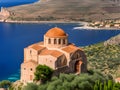 view of the old church of the holy cross in the village of oia, santorini island, greece