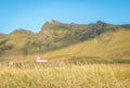 View of old church from seaside meadow Royalty Free Stock Photo