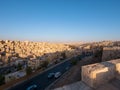 View of old city of Amman, downtown with many apartment buildings and busy road. Capital of Jordan. Royalty Free Stock Photo