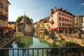 View of the old city of Annecy . 12th century prison and Thiou river in Annecy, France. Royalty Free Stock Photo