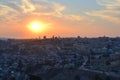Sunset view of old city of Jerusalem, the Temple Mount and Al-Aqsa Mosque from Mt. Scopus, Israel Royalty Free Stock Photo