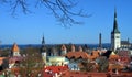 View of the old city in Tallinn. Fortress wall, spire of the St. OlafÃ¢â¬â¢s Church