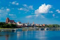 Vistula (Wisla) river against the backdrop of the historical buildings of the medieval city of Torun.