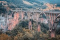 View of the old concrete arch Bridge Djurdjevica Tara in Montenegro.