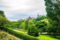 View of old Edinburgh, Scotland from Princes Street Gardens