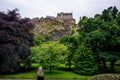 View of old Edinburgh, Scotland from Princes Street Gardens