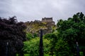 View of old Edinburgh, Scotland from Princes Street Gardens