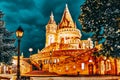 View on the Old Fishermen Bastion in Budapest. Night time Royalty Free Stock Photo