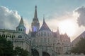 View on the Old Fishermen Bastion in Budapest in sunset. Hungary