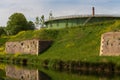 ld fortification wall combined with an industrial touch of a former gass holder gashouder building in Maastricht Royalty Free Stock Photo