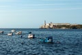 View of El Morro fortress in Havana, sea and old ships