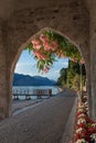 View through old gate to mediterranean landscape