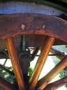 SPOKES AND RIM OF WOODEN WAGON WHEEL Royalty Free Stock Photo