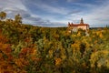 View of the old historic Ksiaz Castle, autumn panorama overlooking the Ksiaz Castle Walbrzych
