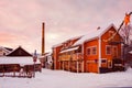 View of old historical buildings in the center of Lillehammer, Norway during a snowy winter Royalty Free Stock Photo