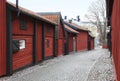 The view on the old historical wooden street in Vasteras city