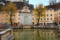 View of the old Horse Well at the Kapitelplatz Square. Salzburg, Lower Austria