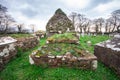 Irish cemetery ruins in countryside of Ireland