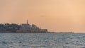 View of Old Jaffa from the sea on the sunset. Tel Aviv, Israel Royalty Free Stock Photo