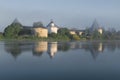 Old Ladoga Fortress, foggy June morning. Leningrad region Royalty Free Stock Photo