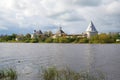 View of the Old Ladoga fortress from the right bank of the Volkhov river, cloud day. Leningrad region, Russia Royalty Free Stock Photo