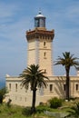 View of the old lighthouse on the Atlantic Ocean coast on the Cape Spartel in northern Morocco Royalty Free Stock Photo