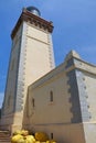 View of the old lighthouse on the Atlantic Ocean coast on the Cape Spartel in northern Morocco Royalty Free Stock Photo