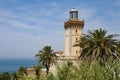 View of the old lighthouse on the Atlantic Ocean coast on the Cape Spartel in northern Morocco Royalty Free Stock Photo