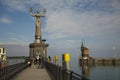 View of the old lighthouse and statue of Imperia in harbor of Konstanz on the lake Bodensee, Germany. Royalty Free Stock Photo