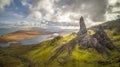 View of the Old Man of Storr on the Isle of Skye in Scotland under a cloudy sky Royalty Free Stock Photo