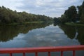 View from the Old marble historical russian Bridge on a lake Kratovo in the Moscow region